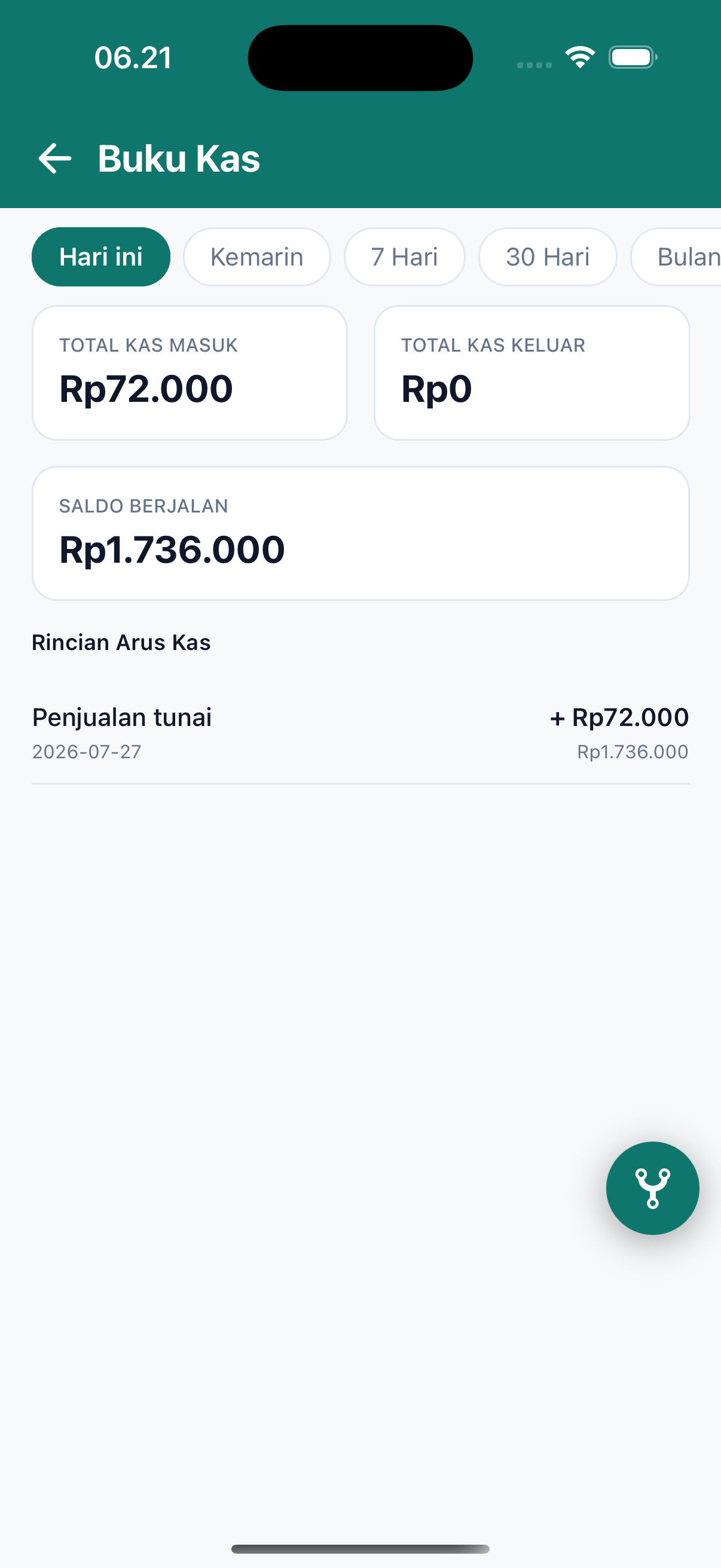 Layar Buku kas aplikasi Lajoo