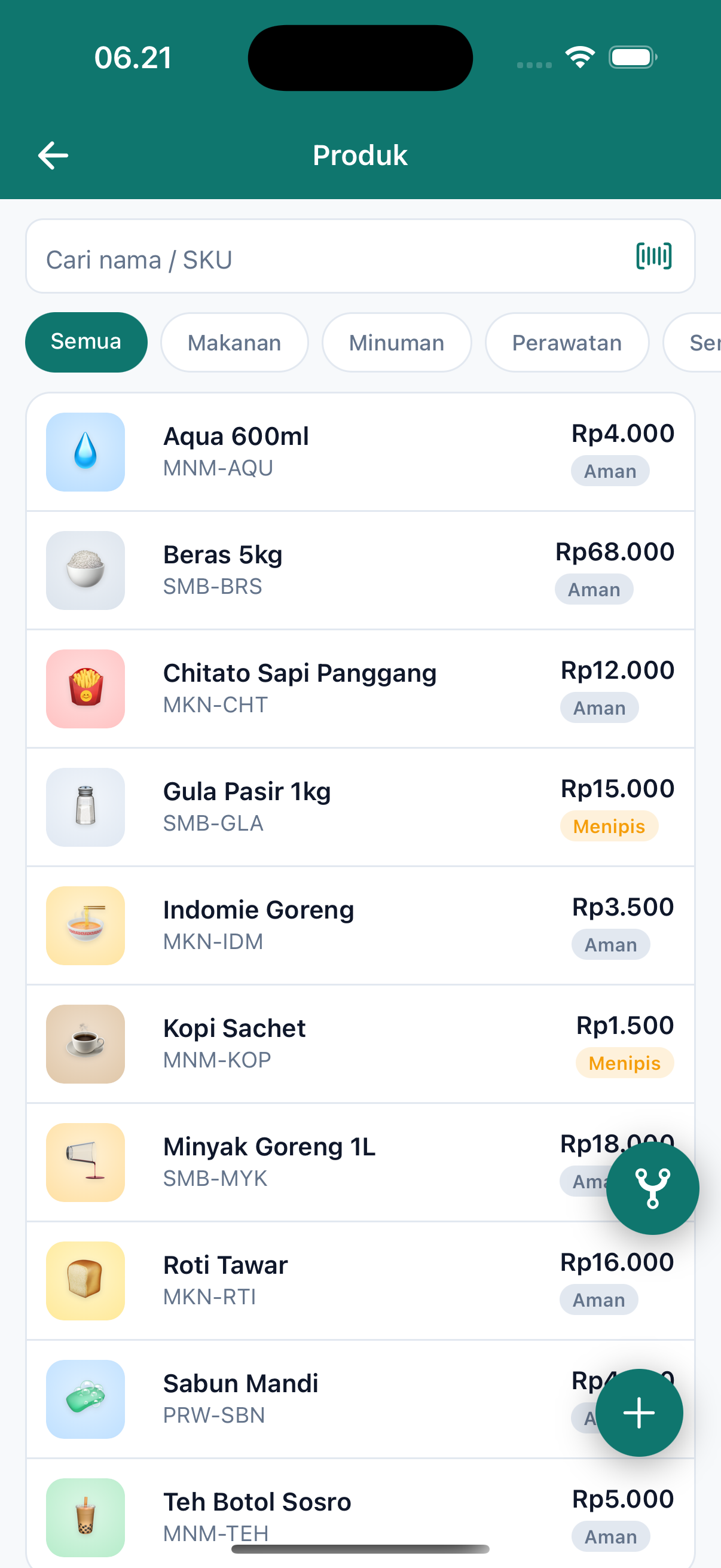 Layar Produk & stok aplikasi Lajoo